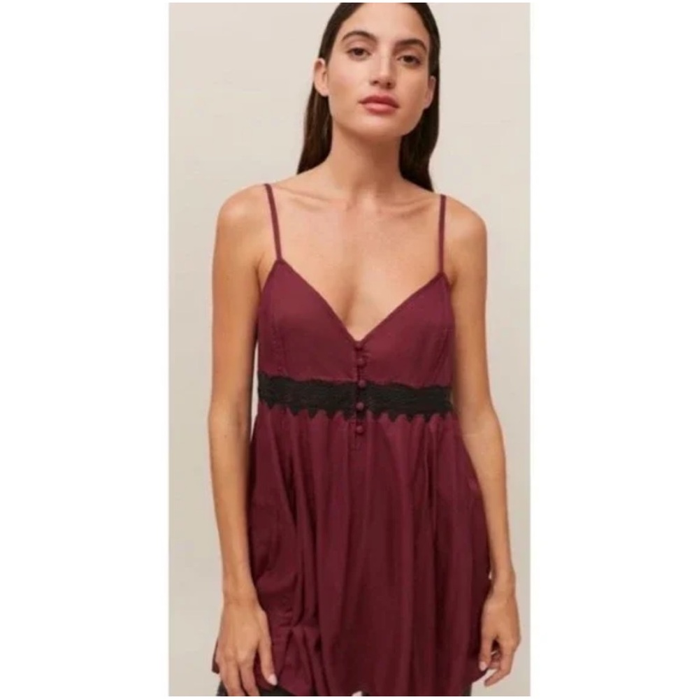 Urban Outfitters Azalea Lace Inset Frock Mini Dress Burgundy XS Romantic Boho